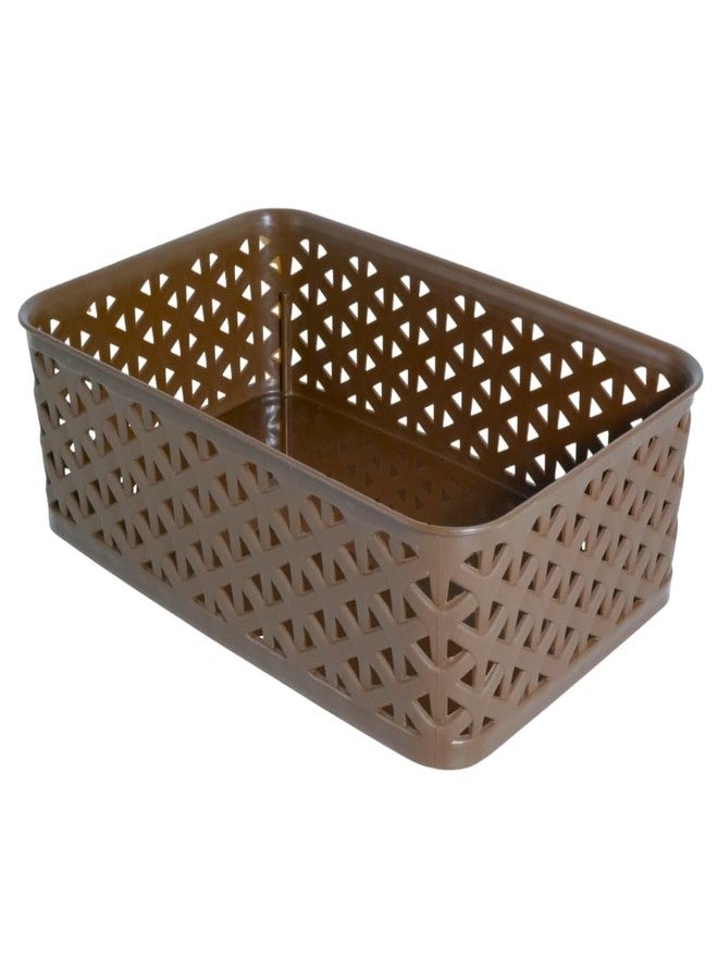 Morvi Ellora-2 Multi-Purpose Plastic Storage Basket|Stackable Organizer Tokri For Home,Kitchen,Bathroom & Office|Ideal For Toys,Clothes,Cosmetics,Stationery|Set Of 1|Brown - Image 1