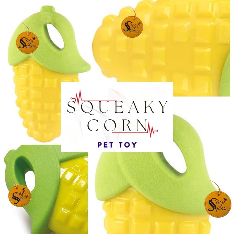 Sage Square Squeaky Rubber Corn Toy for Dogs & Cats: Unleash The Chew Cravings with Loud Squeak, Entertained for Hours, Interactive Rubber Toy, Tugs and Squeezes, Barking Glees, Fun with Corn - Image 2