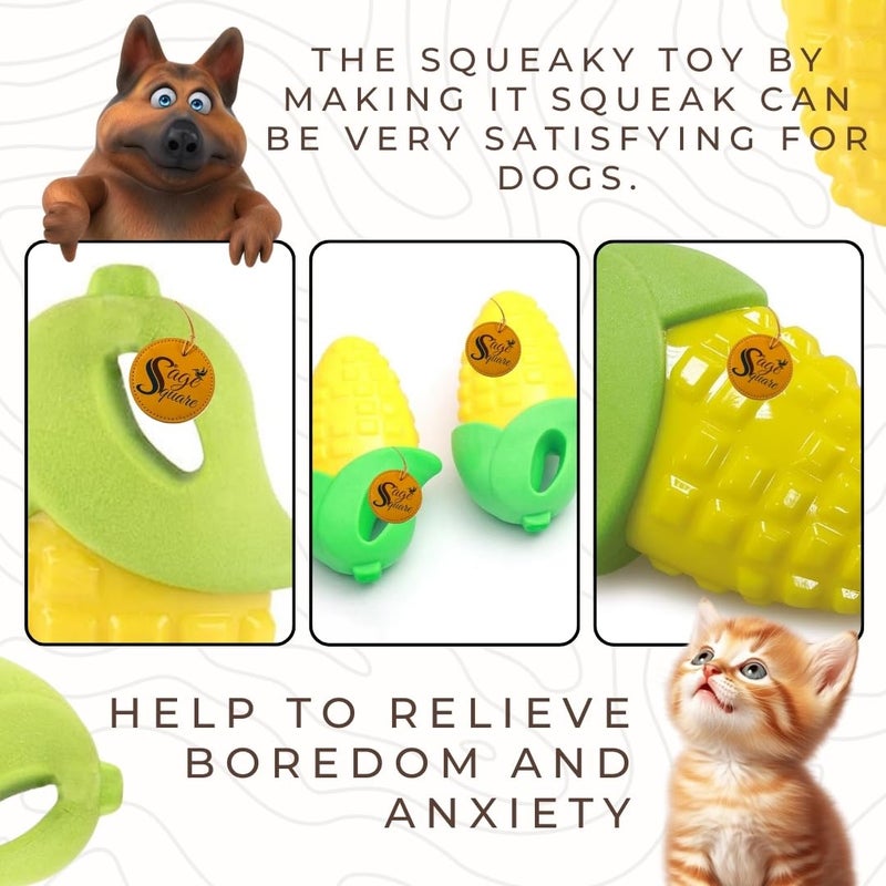Sage Square Squeaky Rubber Corn Toy for Dogs & Cats: Unleash The Chew Cravings with Loud Squeak, Entertained for Hours, Interactive Rubber Toy, Tugs and Squeezes, Barking Glees, Fun with Corn - Image 4