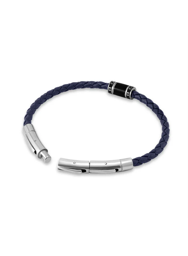 POLICE Carbon Blue Slim Braided Leather Bracelet for Men