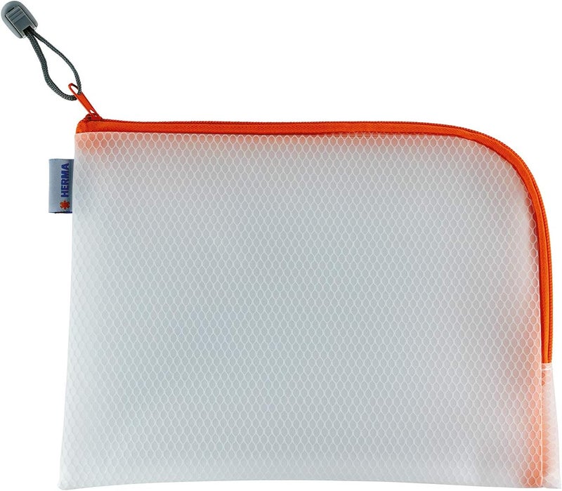HERMA 20012 Zip Toiletry Bag A5 transparent 26 x 20 cm small zippered travel pouch for cosmetics liquids makeup toothbrush clear cosmetic bag with zipper in orange
