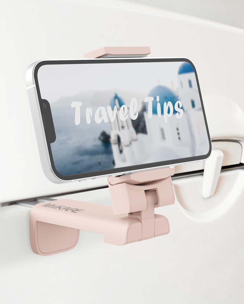 MiiKARE Travel Essentials Airplane Phone Holder, Universal Handsfree Phone Mount for Flying with 360 Degree Rotation, Travel Must Haves Phone Stand for Desk, Tray Table, Pink - Image 1