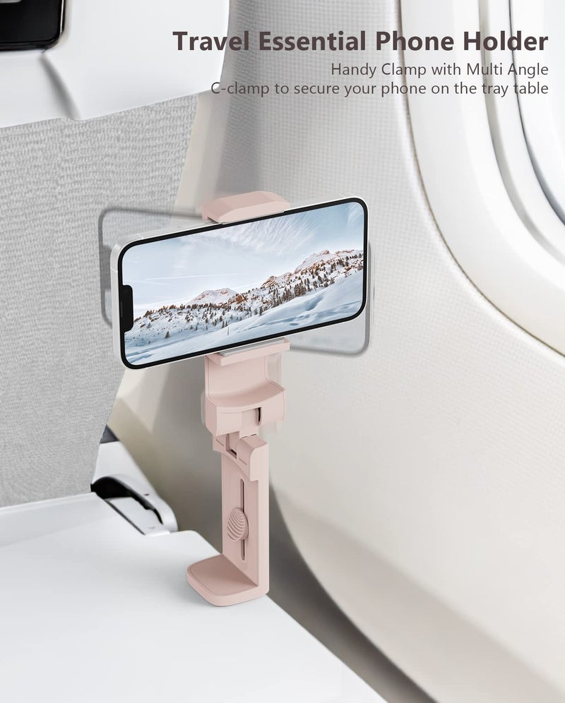 MiiKARE Travel Essentials Airplane Phone Holder, Universal Handsfree Phone Mount for Flying with 360 Degree Rotation, Travel Must Haves Phone Stand for Desk, Tray Table, Pink - Image 3