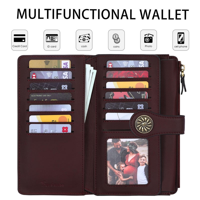 Travelambo Women's Wallet RFID Blocking Trifold Clutch Large Capacity Credit Card Holder Travel Purse - Image 3