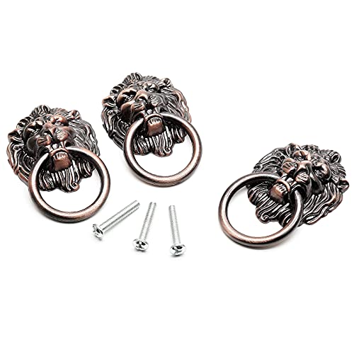 Murtenze 12 Pieces Antique Lion Head Cabinet Knobs Ring Pulls Handle for Drawer Dresser Wardrobe Kitchen Cupboard Closet Drawer Pulls Copper Tone - Image 3