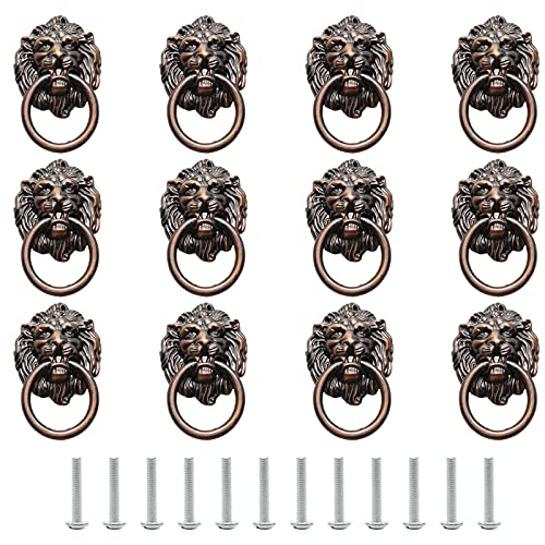 Murtenze 12 Pieces Antique Lion Head Cabinet Knobs Ring Pulls Handle for Drawer Dresser Wardrobe Kitchen Cupboard Closet Drawer Pulls Copper Tone - Image 1