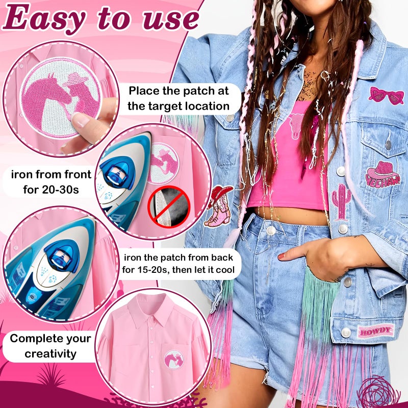 Yaveron 23PCS Western Iron On Patches Pink Cowgirl Embroidered Patches for Hats Jackets Backpacks Clothing - Image 4