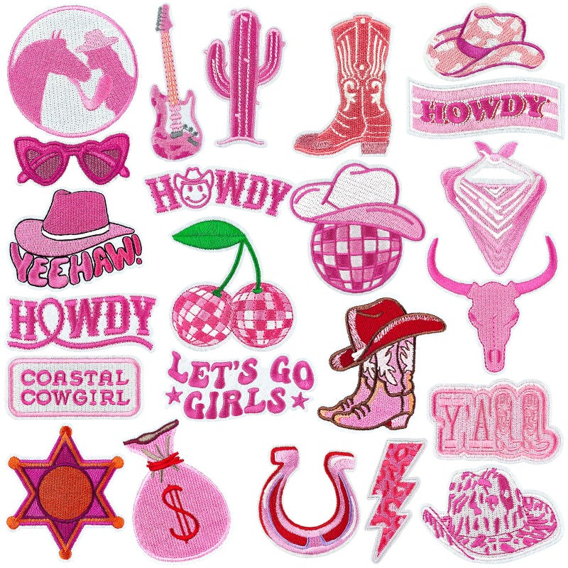 Yaveron 23PCS Western Iron On Patches Pink Cowgirl Embroidered Patches for Hats Jackets Backpacks Clothing - Image 1