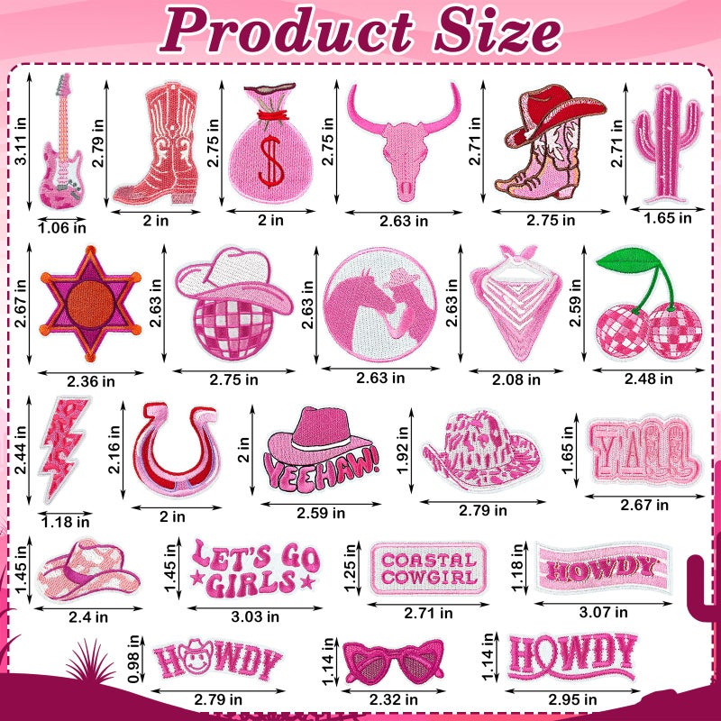 Yaveron 23PCS Western Iron On Patches Pink Cowgirl Embroidered Patches for Hats Jackets Backpacks Clothing - Image 2