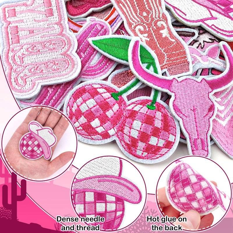 Yaveron 23PCS Western Iron On Patches Pink Cowgirl Embroidered Patches for Hats Jackets Backpacks Clothing - Image 3