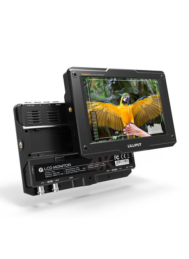 Lilliput - LILLIPUT H7S 7 Inch 4K Ultra Brightness On-Camera Monitor with Full HD Resolution 1800nit Sunlight Viewable 4K-HDMI & 3G-SDI Input Output - Image 1