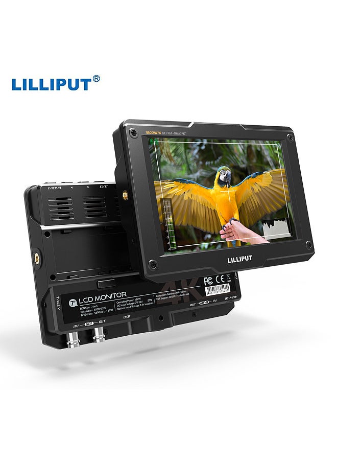 Lilliput - LILLIPUT H7S 7 Inch 4K Ultra Brightness On-Camera Monitor with Full HD Resolution 1800nit Sunlight Viewable 4K-HDMI & 3G-SDI Input Output - Image 1