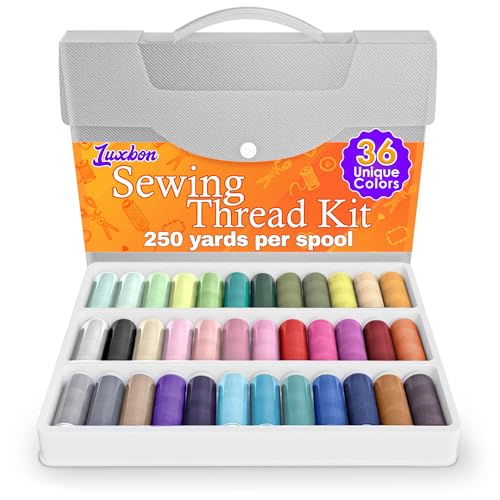 Luxbon 36 Bright Colors Sewing Thread Set - 250 Yards Spool Thread for Sewing Made of Strong Polyester, Multipack for Versatile Usage, Hand and Machine Needlework - Storing Case for Neat Organization - Image 1
