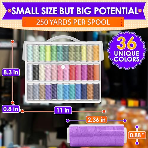 Luxbon 36 Bright Colors Sewing Thread Set - 250 Yards Spool Thread for Sewing Made of Strong Polyester, Multipack for Versatile Usage, Hand and Machine Needlework - Storing Case for Neat Organization - Image 2