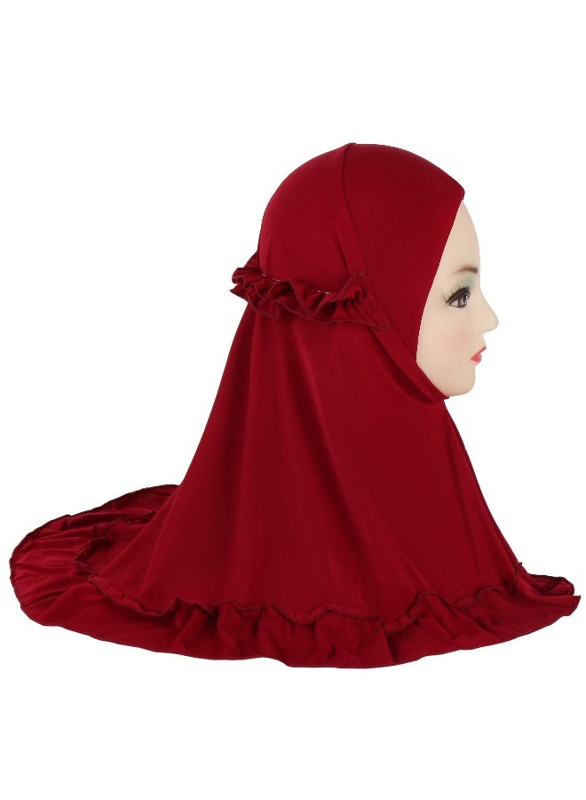 NIBEMINENT Hijab Scarf Girls Kids Ruffle Lotus Leaf Hijabs Solid Color Head Scarfs for Baby  - Image 1