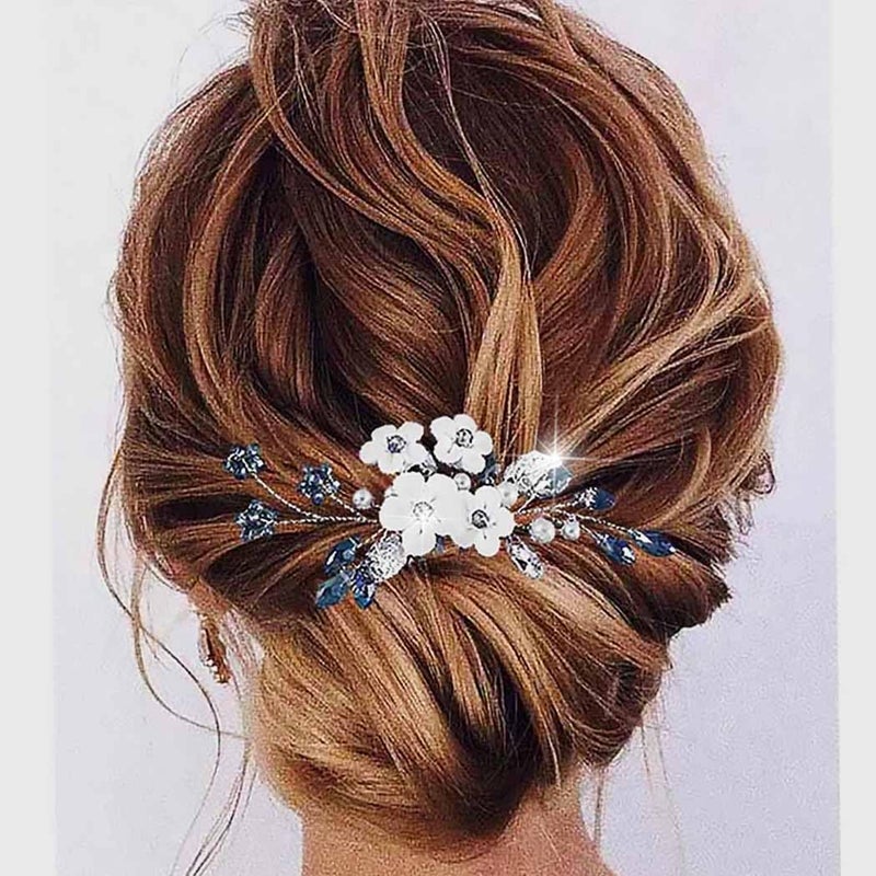 EARENT Navy Blue Wedding Hair Accessories Flower Hair Combs for Women and Bride - Image 5