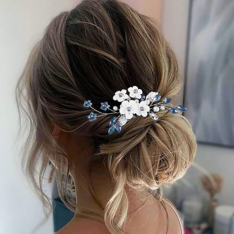 EARENT Navy Blue Wedding Hair Accessories Flower Hair Combs for Women and Bride - Image 3