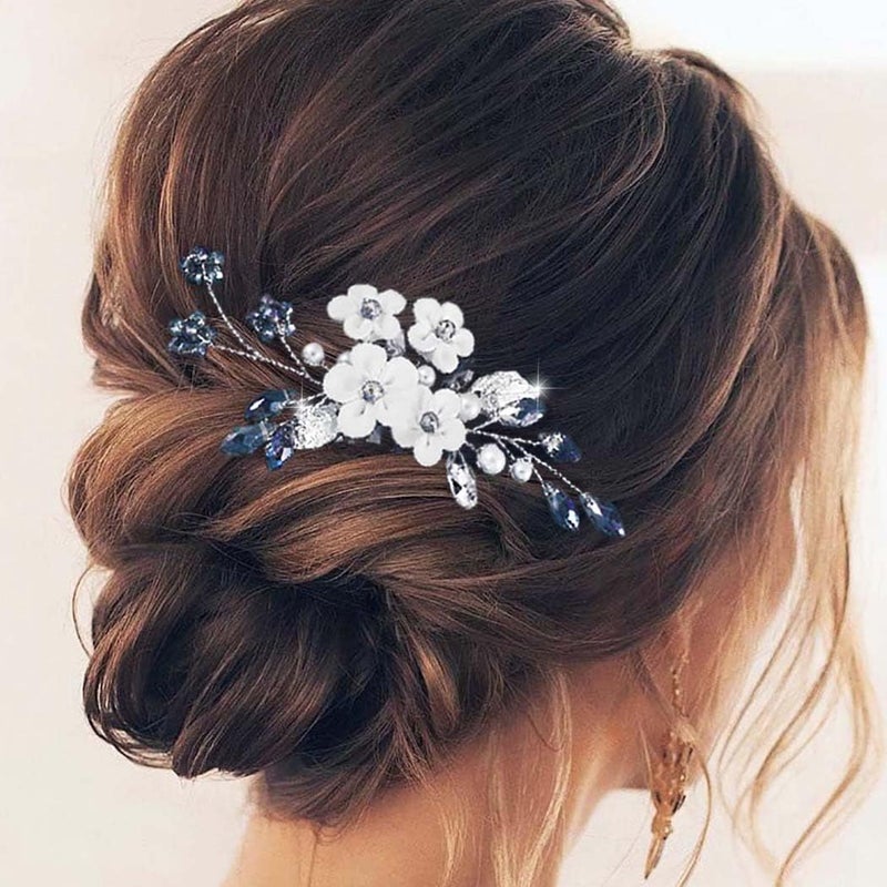 EARENT Navy Blue Wedding Hair Accessories Flower Hair Combs for Women and Bride - Image 1
