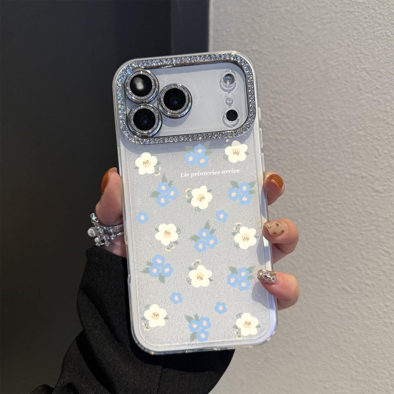Bright Pink Glitter Floral Rhinestone Phone Case For iPhone 13 Pro - Image 2