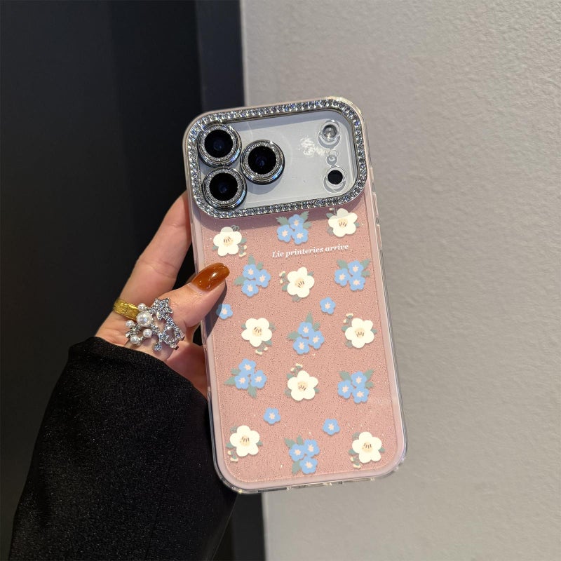 Bright Pink Glitter Floral Rhinestone Phone Case For iPhone 13 Pro - Image 3