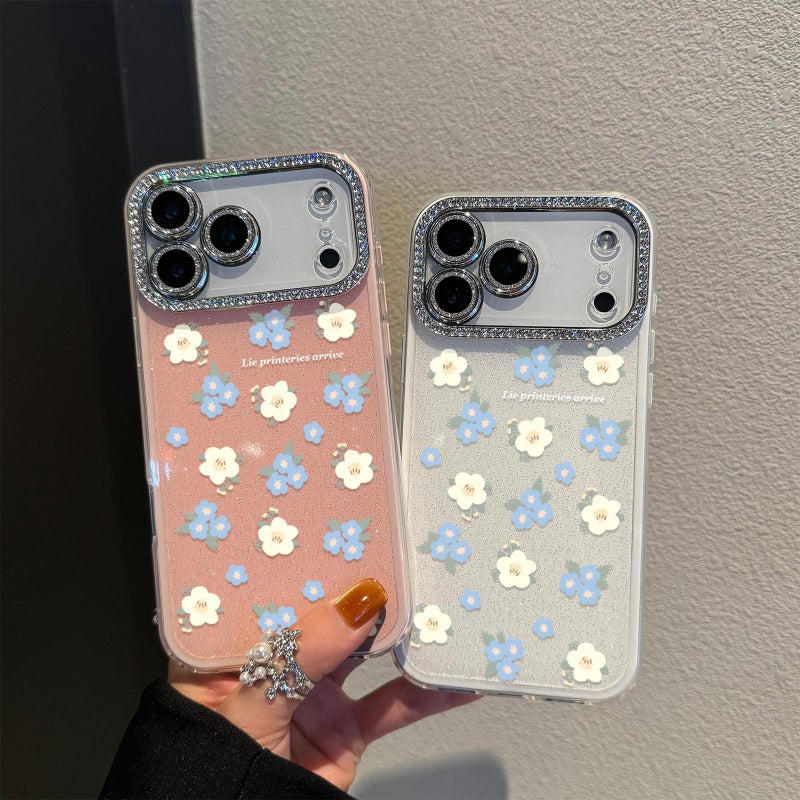 Bright Pink Glitter Floral Rhinestone Phone Case For iPhone 13 Pro - Image 1