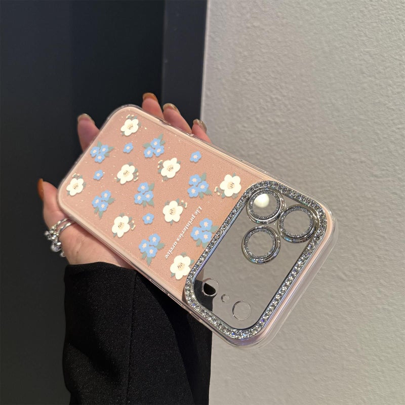 Bright Pink Glitter Floral Rhinestone Phone Case For iPhone 13 Pro - Image 4
