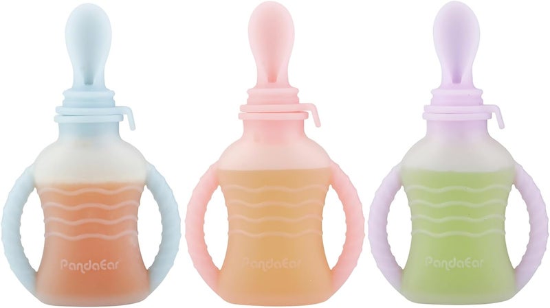 PandaEar 3 Pack Reusable Silicone Baby Food Pouches with 3 Puree Feeder Spoons & Funnel | 4oz Toddler Food Storage Pouch with Handle | BPA-Free Baby Squeeze Pouches for Homemade Purees - Image 3
