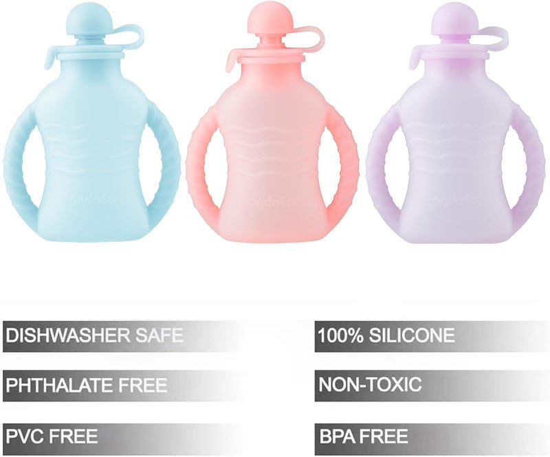 PandaEar 3 Pack Reusable Silicone Baby Food Pouches with 3 Puree Feeder Spoons & Funnel | 4oz Toddler Food Storage Pouch with Handle | BPA-Free Baby Squeeze Pouches for Homemade Purees - Image 4