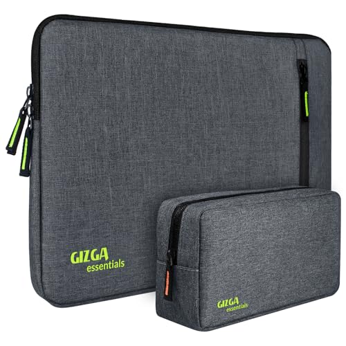 Gizga Essentials 14.1 Inch Laptop Sleeve Case Cover Bag with Extra Pouch & Front Pocket | Slim & Water-Resistant Nylon Fabric with Shockproof Foam Padding, Soft Lining & Premium Zipper Closure (Grey) - Image 1