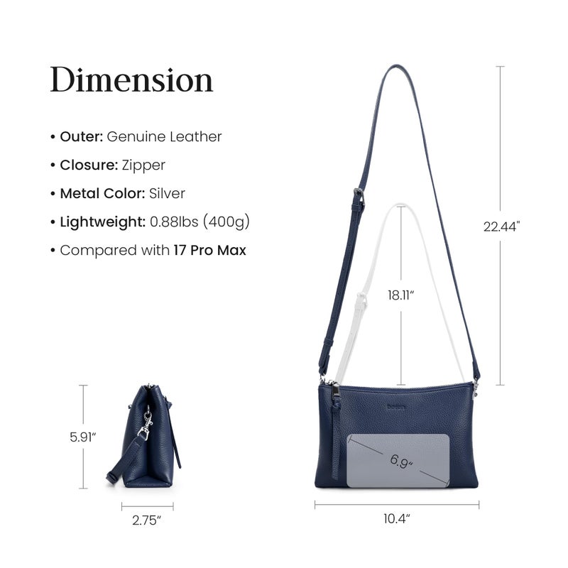befen Genuine Leather Crossbody Bag for Women, Small Leather Crossbody Purse with RFID Card Slots and Adjustable Strap for Travel- Navy - Image 5