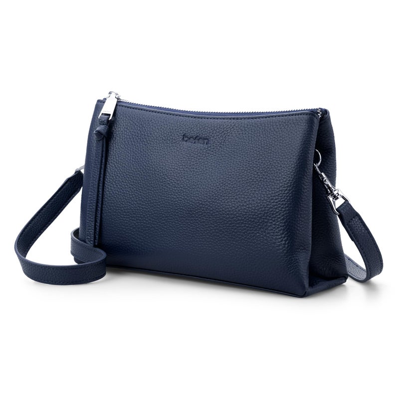 befen Genuine Leather Crossbody Bag for Women, Small Leather Crossbody Purse with RFID Card Slots and Adjustable Strap for Travel- Navy - Image 1