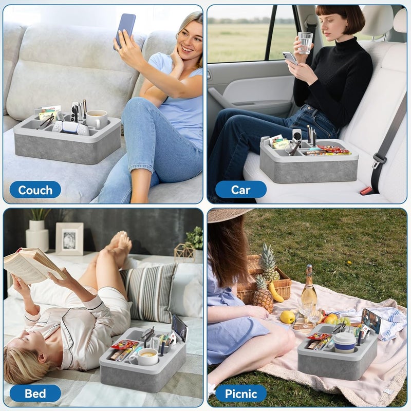 CLESOO Couch Cup Holder Tray Silicone Couch Cup Holder Pillow Foam Bed Tray Snack Sofa Bed Caddy Organizer Beach Sofa Drink Holder Spill Proof Snack Caddy Removable Sofa Buddy Game Controller Kindle Phone - Image 4