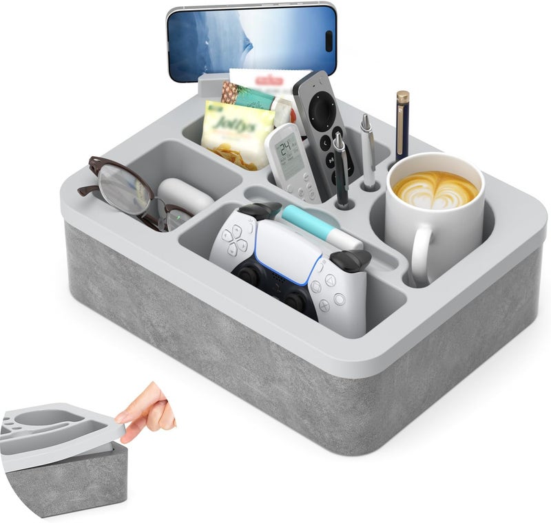 CLESOO Couch Cup Holder Tray Silicone Couch Cup Holder Pillow Foam Bed Tray Snack Sofa Bed Caddy Organizer Beach Sofa Drink Holder Spill Proof Snack Caddy Removable Sofa Buddy Game Controller Kindle Phone - Image 1