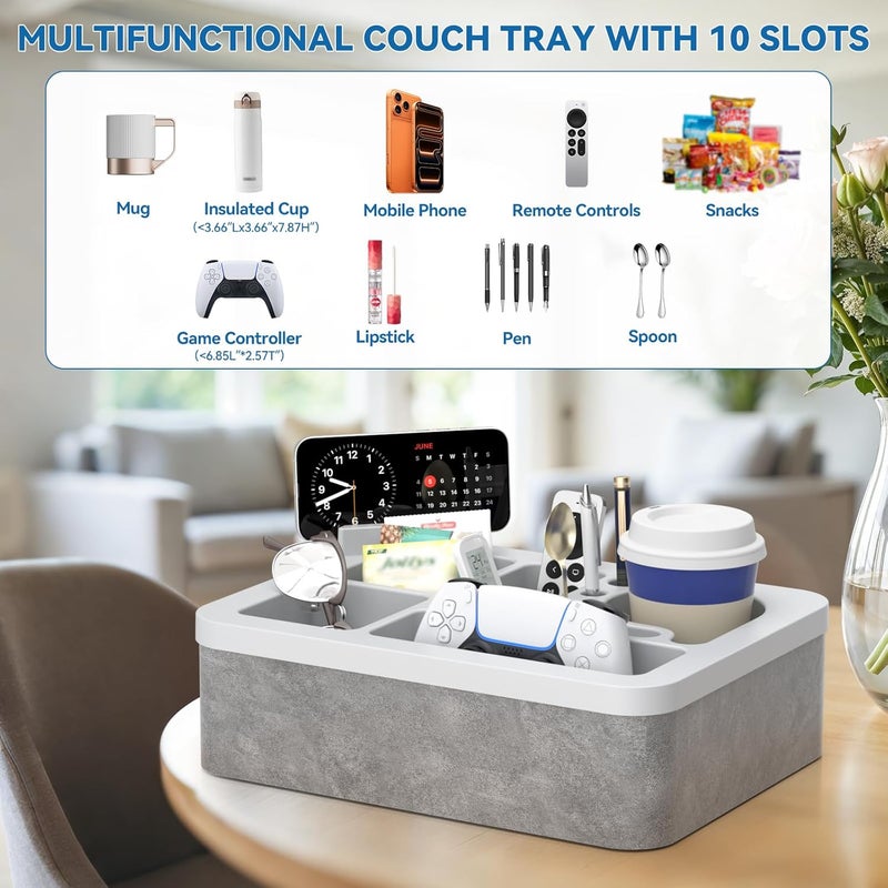 CLESOO Couch Cup Holder Tray Silicone Couch Cup Holder Pillow Foam Bed Tray Snack Sofa Bed Caddy Organizer Beach Sofa Drink Holder Spill Proof Snack Caddy Removable Sofa Buddy Game Controller Kindle Phone - Image 3