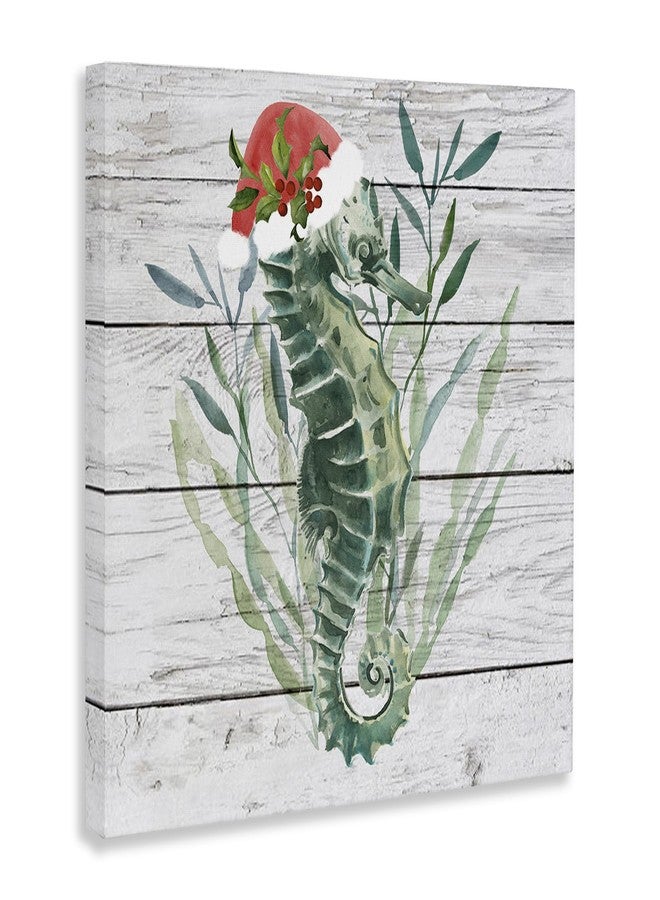 Stupell Industries Nautical Christmas Ocean Sea Horse Santa Hat Canvas Wall Art, 17 x 17, Off- White - Image 3