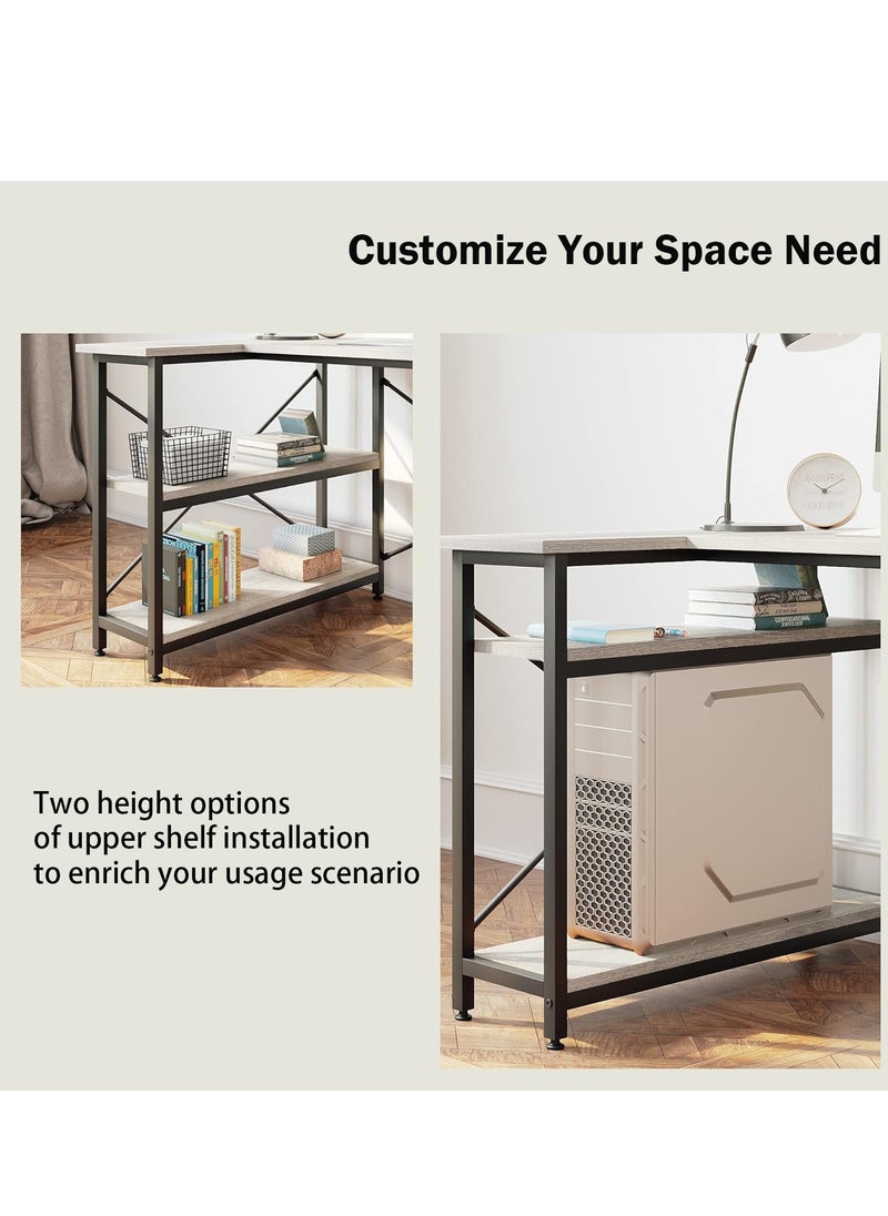 L-Shaped Corner Desk with Reversible Storage Shelves for Home Office Workstation, Writing Desk Table with Storage Bag White