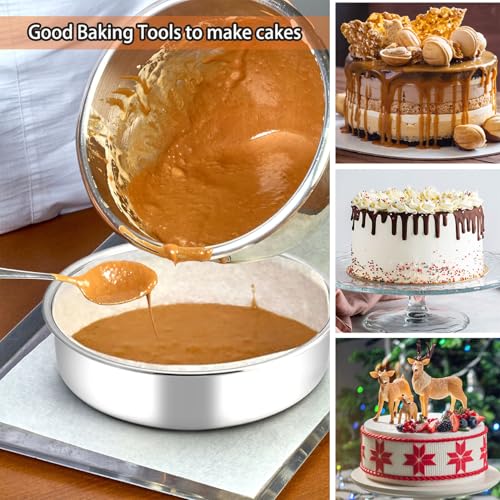 P&P CHEF Cake Pan Set of 4, Stainless Steel Baking Round Cake Pans Tins Bakeware for Birthday Wedding, Leak-proof & Easy Clean, Mirror Finish & Easy Releasing, 8 Inch - Image 4