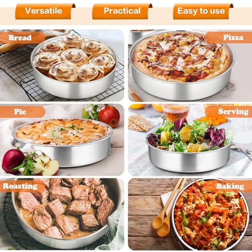 P&P CHEF Cake Pan Set of 4, Stainless Steel Baking Round Cake Pans Tins Bakeware for Birthday Wedding, Leak-proof & Easy Clean, Mirror Finish & Easy Releasing, 8 Inch - Image 5