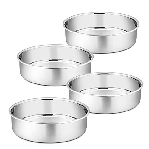 P&P CHEF Cake Pan Set of 4, Stainless Steel Baking Round Cake Pans Tins Bakeware for Birthday Wedding, Leak-proof & Easy Clean, Mirror Finish & Easy Releasing, 8 Inch - Image 1