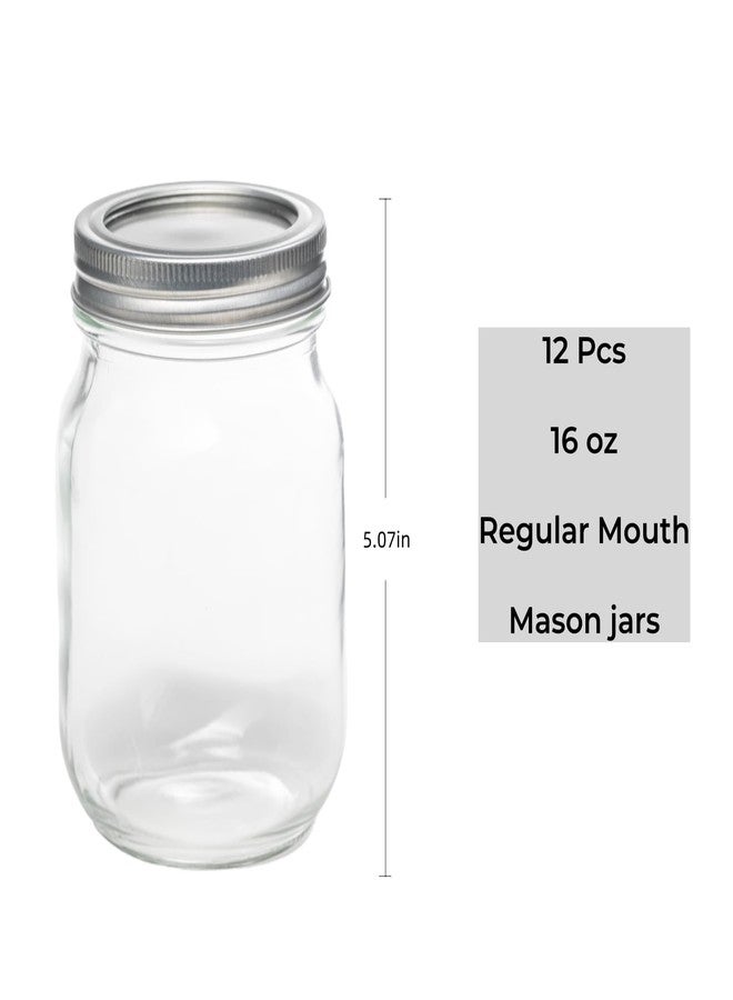 Yodecy 12 Pack 16oz Mason Jars, Regular Mouth jars with Silver Metal Lids, Canning Jars for Overnight Oats, Food Storage, Dry Food, Snacks, Candies and More - Image 2