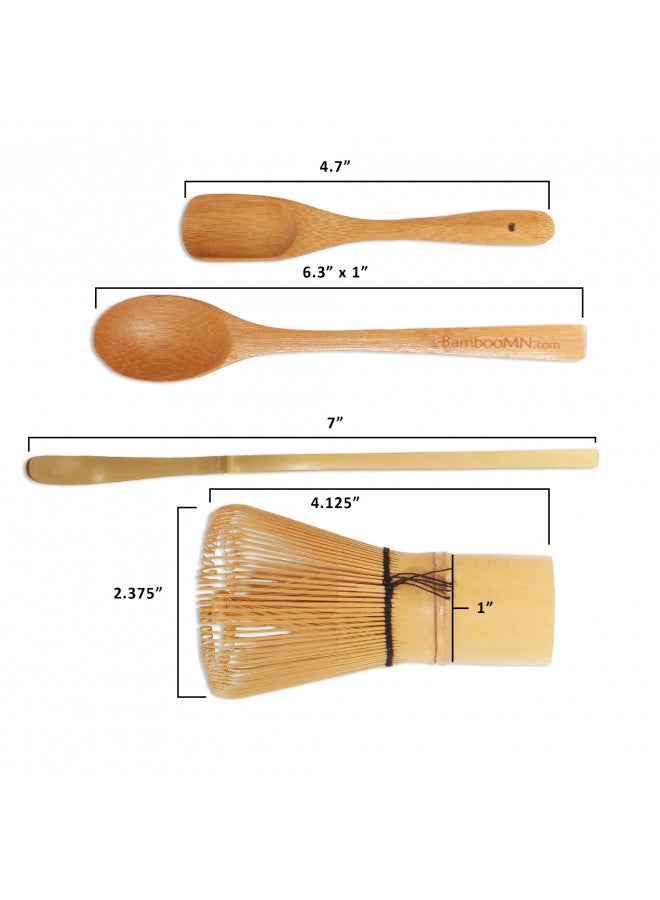 BambooMN Matcha Whisk Set - Golden Chasen (Tea Whisk) + Chashaku (Hooked Bamboo Scoop) + Tea Spoon - 1 Set - Premium Matcha Set to Prepare a Traditional Cup of Matcha - Image 2
