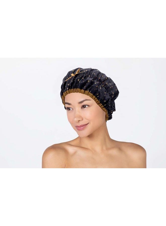 Betty Dain Reusable Shower Cap & Bath Cap & Lined, Oversized Waterproof Shower Caps Large Designed for all Hair Lengths with PEVA Lining & Elastic Band Stretch Hem Hair Hat - Fashionista Starry Nights - Image 5