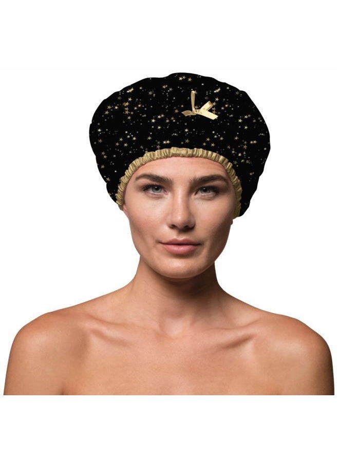 Betty Dain Reusable Shower Cap & Bath Cap & Lined, Oversized Waterproof Shower Caps Large Designed for all Hair Lengths with PEVA Lining & Elastic Band Stretch Hem Hair Hat - Fashionista Starry Nights - Image 1