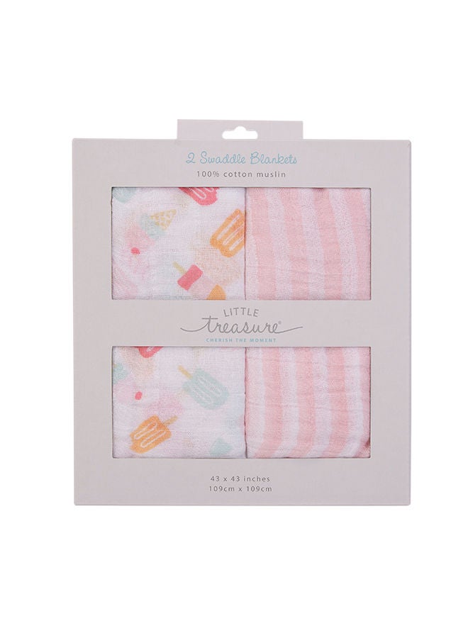 Little Treasure Muslin Swaddle Blanket 2 Piece Icecream  - Image 2