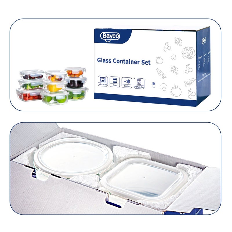 Bayco Glass Storage Containers with Lids  9 Sets Glass Meal Prep Containers Airtight  Glass Food Storage Containers  Glass Containers for Food Storage with Lids - BPA-Free & Leak Proof - Image 2