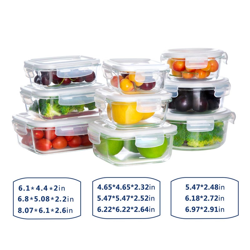 Bayco Glass Storage Containers with Lids  9 Sets Glass Meal Prep Containers Airtight  Glass Food Storage Containers  Glass Containers for Food Storage with Lids - BPA-Free & Leak Proof - Image 4
