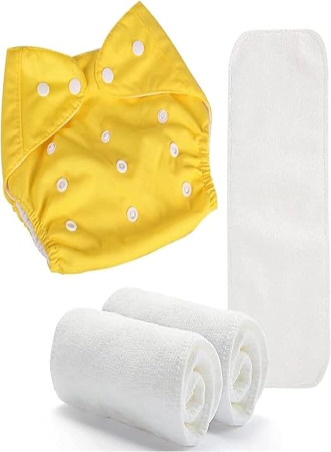 hanso Baby Adjustable Cotton Pocket Diapers and Reusable Baby Washable Cloth Diaper Nappies for Babies, Infants, Toddlers, Age 0 to 3 Years, with 3 Microfiber Inserts (Yellow)