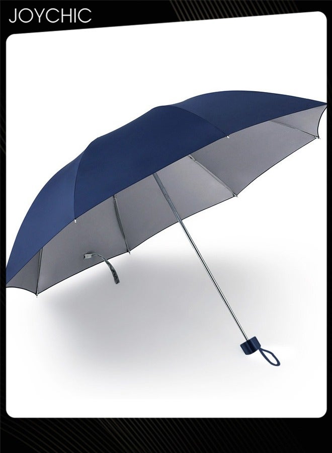 Joychic Portable Folding Coated Titanium Silver Anti-UV Sun Block Rainproof Travel Umbrella Blue/Silver - Image 1