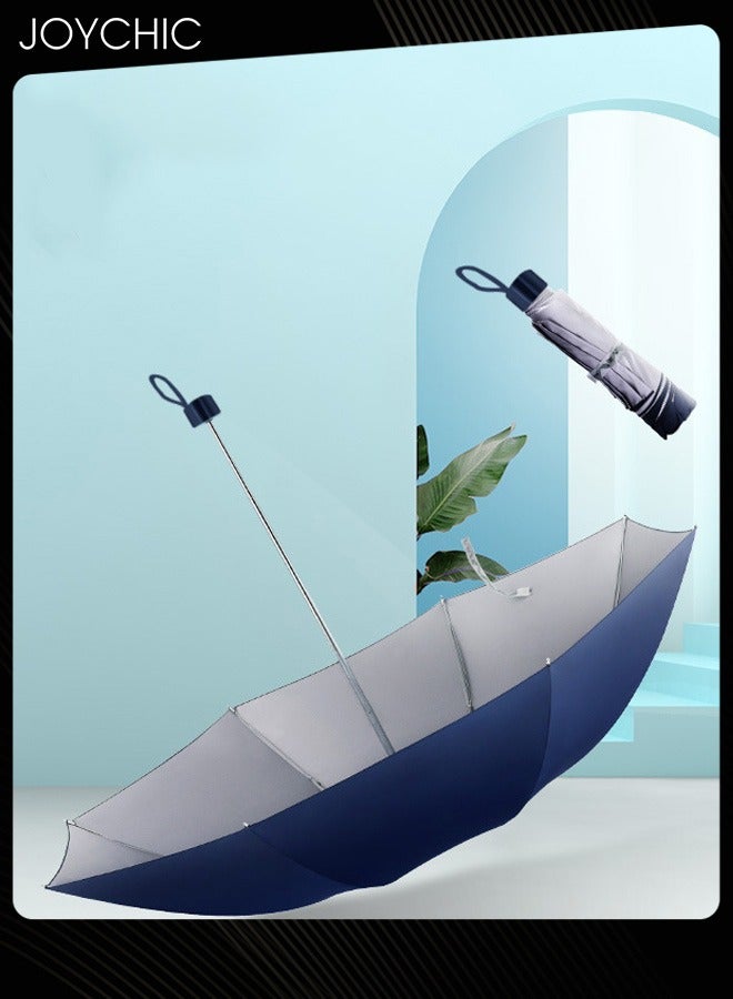 Joychic Portable Folding Coated Titanium Silver Anti-UV Sun Block Rainproof Travel Umbrella Blue/Silver - Image 2