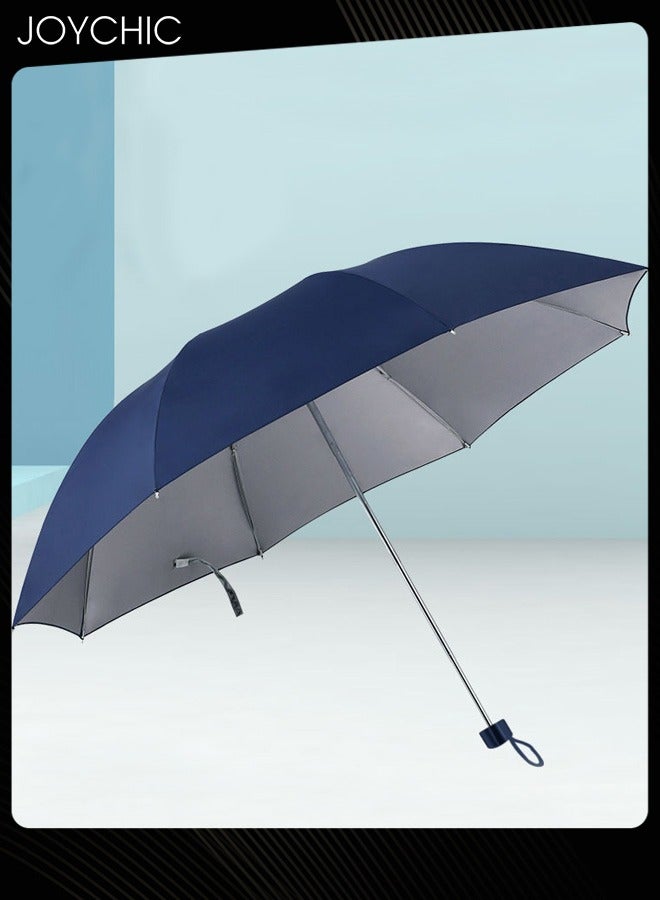 Joychic Portable Folding Coated Titanium Silver Anti-UV Sun Block Rainproof Travel Umbrella Blue/Silver - Image 3